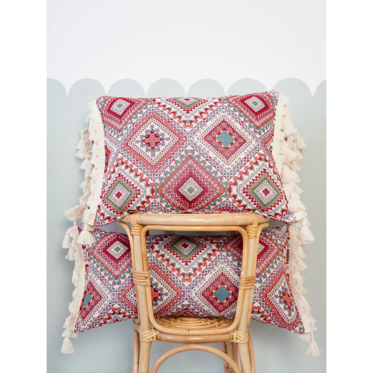 MOI MILI Dekokissen „Boho-Stil“ mit Fransen | Rosa