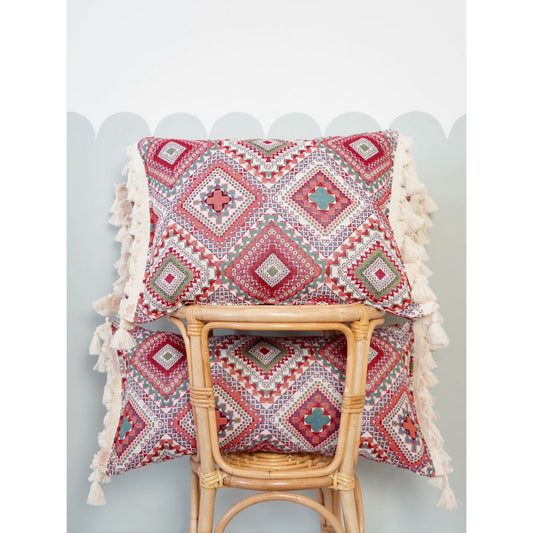 MOI MILI Dekokissen „Boho-Stil“ mit Fransen | Rosa