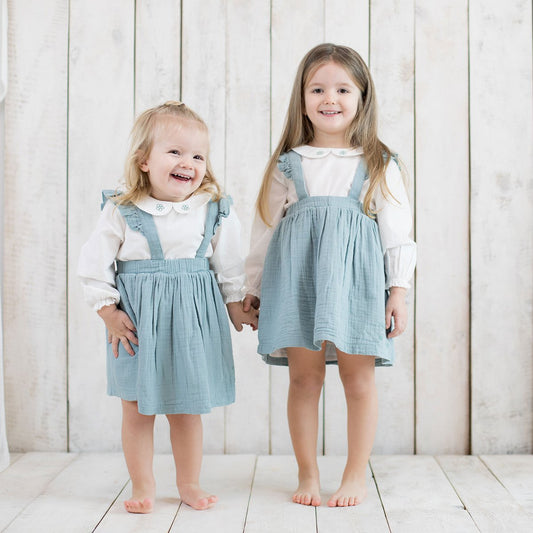 ORGANIC ERA Bio-Musselin-Kinderkleid mit Rüschen | Aqua