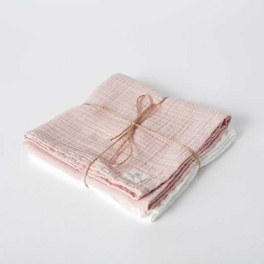 ORGANICERA Musselin-Set aus Bio-Baumwolle | 2 Stück | handbestickt | Rose