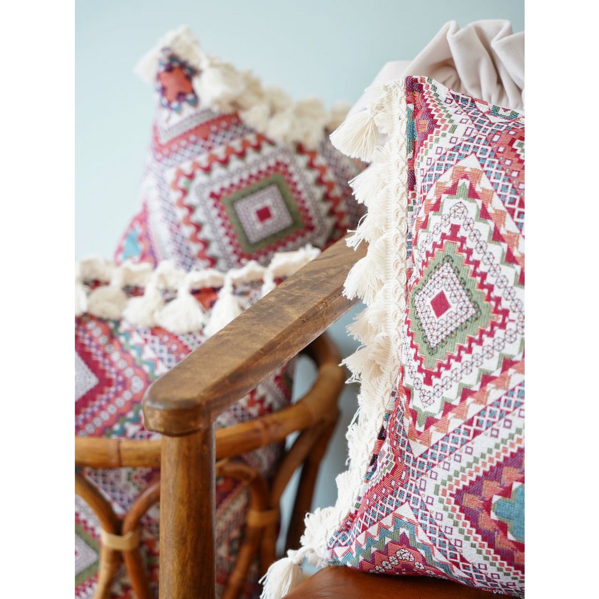 MOI MILI Dekokissen „Boho-Stil“ mit Fransen | Rosa