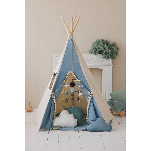 MOI MILI Tipi-Zelt „Jeans“ mit Pompons | Blau