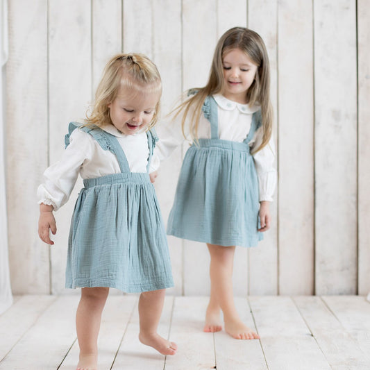 ORGANIC ERA Bio-Musselin-Kinderkleid mit Rüschen | Aqua