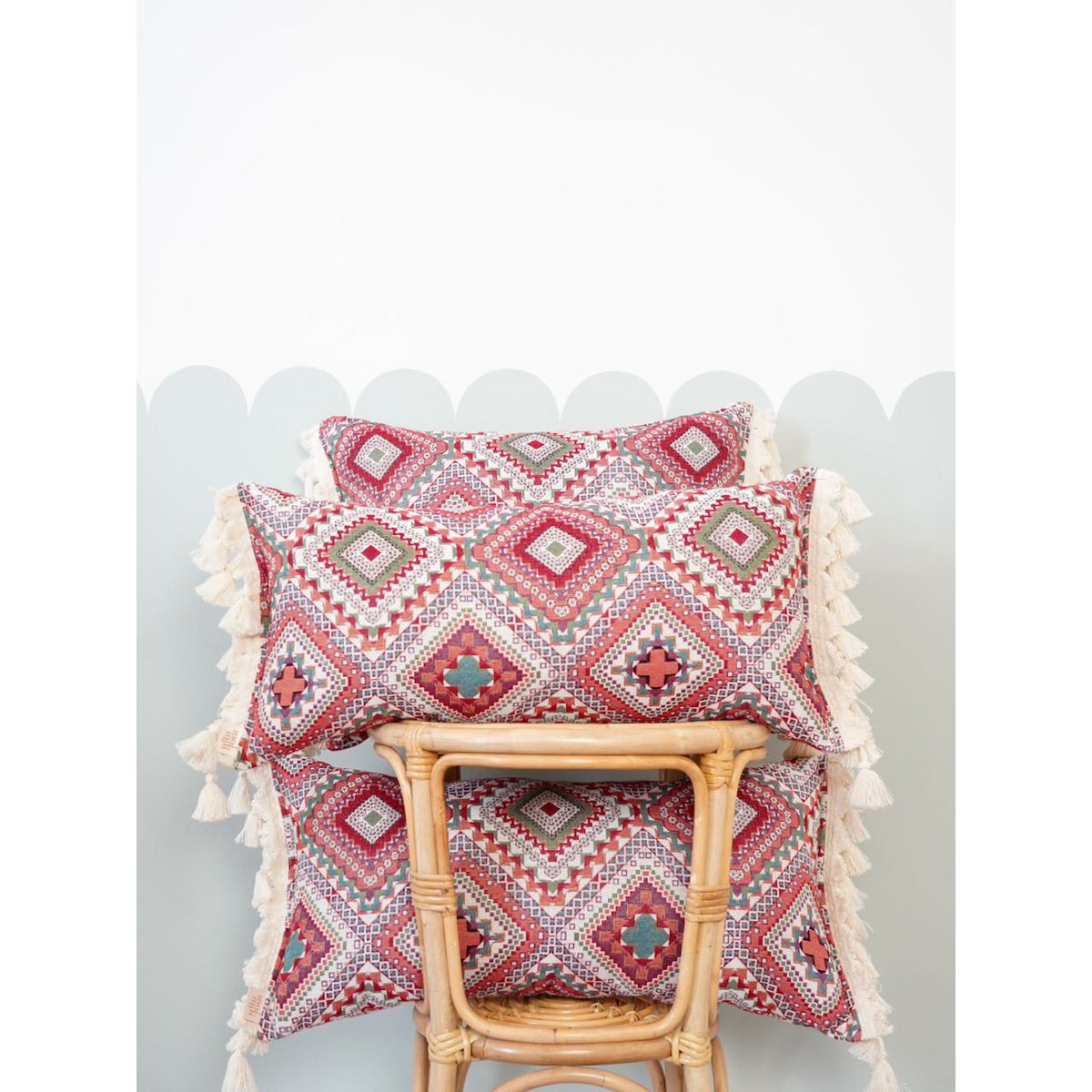 MOI MILI Dekokissen „Boho-Stil“ mit Fransen | Rosa