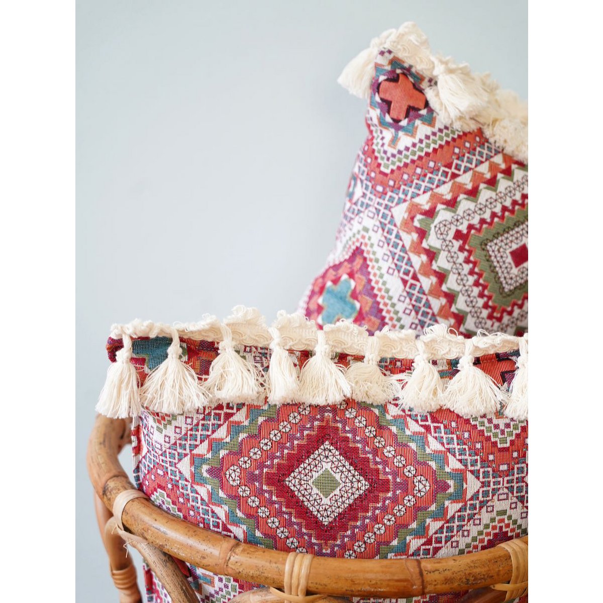 MOI MILI Dekokissen „Boho-Stil“ mit Fransen | Rosa